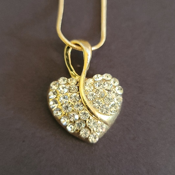 Rhinestone Heart Charm Necklace and Earrings Set - Picture 2 of 8